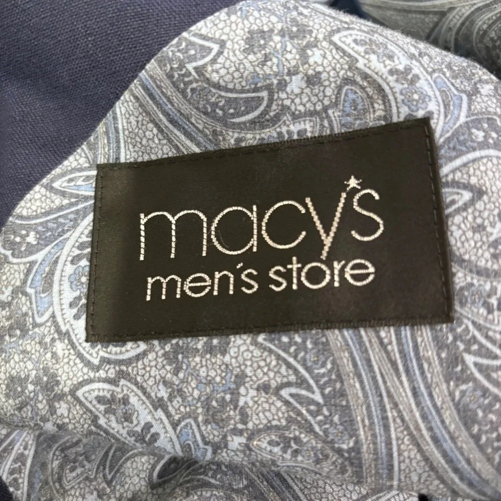 Macy's‎ Men's Store Navy Blue 100% Linen Blazer Sport Coat 42R Paisley Lining